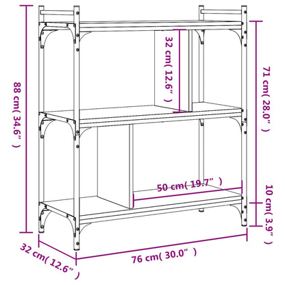Bokhylle 3 etasjer sonoma eik 76x32x88 cm konstruert tre - DMF Handel