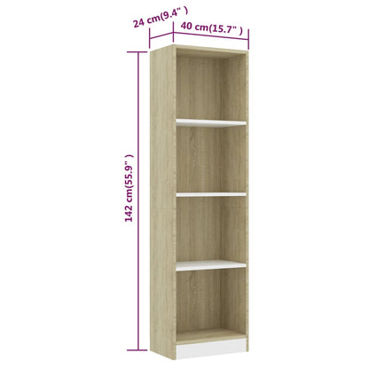 Bokhylle 4 nivå hvit og sonoma eik 40x24x142 cm konstruert tre - DMF Handel