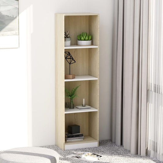 Bokhylle 4 nivå hvit og sonoma eik 40x24x142 cm konstruert tre - DMF Handel