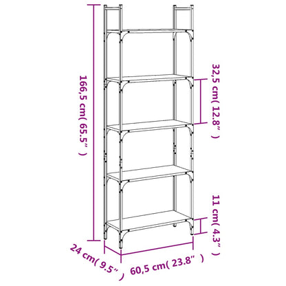 Bokhylle 5 etasjer sonoma eik 60,5x24x166,5 cm konstruert tre - DMF Handel